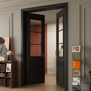 カスタムヴィラインテリアスタディガラス木製ドアフレンチオークリビングルームキッチン無垢材ガラス両開きドアデザイン - Product Image 5