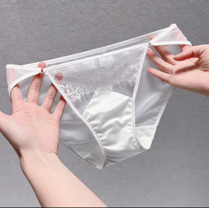 Wholesale Women's <b>White</b> <b>Lace</b> Mesh Mid-Rise Briefs Solid Elegant Satin Luxury Underwear Quick Dry Breathable Waist Logo - Product Image 1