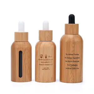 Garrafa de vidro de óleo essencial de bambu, garrafa de vidro completo de 30ml 30cc 1oz com tampa de bambu de madeira