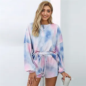 Tweedelige Comfy Fleece Tie Dye Pyjama Shorts Set Vrouwen
