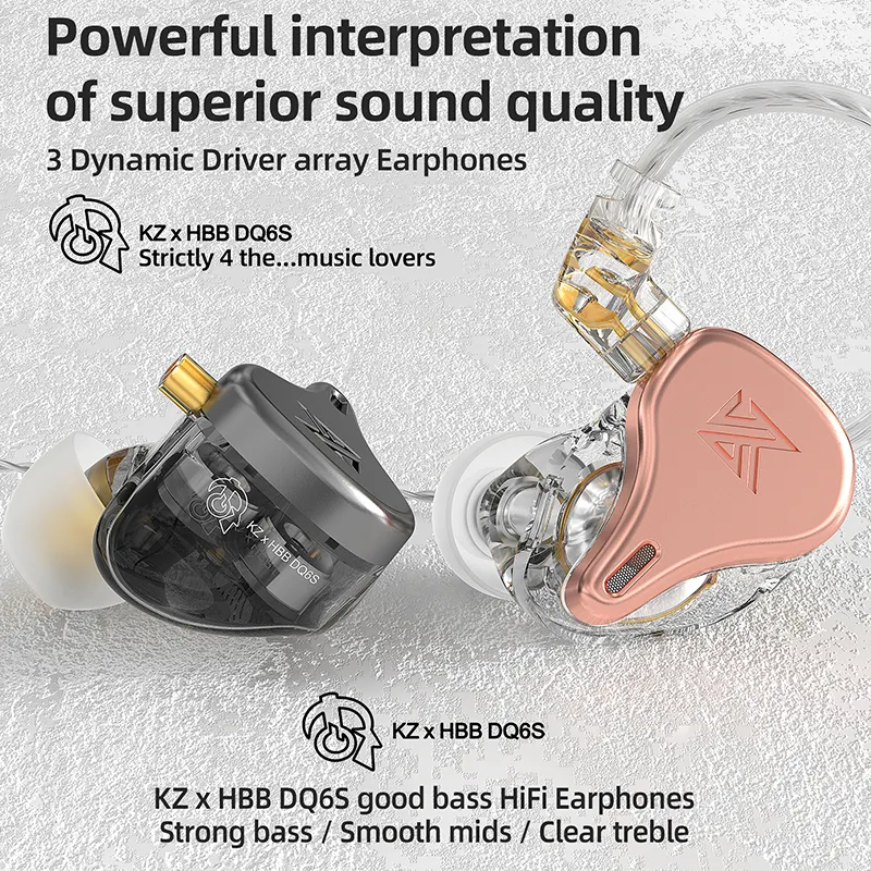 Professional Strong bass super Bass HiFi Earphones Dual Magnetic Dynamic Drivers In-ear Wired Dropshipping KZ x HBB DQ6s