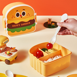 可愛いクリエイティブバーガー子供用ランチボックススプーンフォーク弁当箱電子レンジ対応安全な学生用プラスチックPpランチボックス - Product Image 5