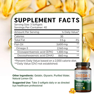 Cápsulas de Aceite de Pescado Omega-3 Puro Triple Potencia Lemon 3x, 3600mg Triple Potencia EPA DHA, 120 Cápsulas Blandas Veganas, Aceite de Pescado EPA DHA - Product Image 5