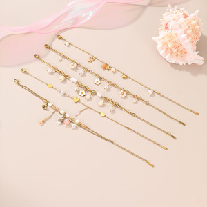 Pulsera <span class=keywords><strong>de</strong></span> la <span class=keywords><strong>Amistad</strong></span> <span class=keywords><strong>de</strong></span> Moda en Acero Inoxidable con Baño <span class=keywords><strong>de</strong></span> Oro <span class=keywords><strong>de</strong></span> 18K, Cuentas <span class=keywords><strong>de</strong></span> Piedra Natural, Perlas <span class=keywords><strong>de</strong></span> Concha y Diseño <span class=keywords><strong>de</strong></span> Flor y Corazón Trenzado - Product Image 4