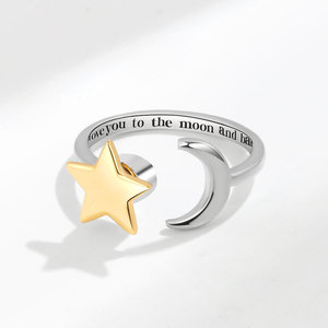 Bague anti-stress en forme d'étoile, mignonne et tendance, en cuivre plaqué or bicolore, personnalisable avec nom, pour femme - Product Image 3