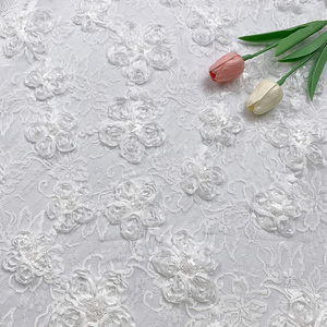 Tissu en dentelle jacquard brodé de paillettes en polyester de luxe, ruban français, pour appliques de sacs, robes <span class=keywords><strong>d</strong></span>'enfants et robes de mariée - Vente en gros - Product Image 2