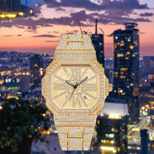 Nouvelle Arrivée Montre Homme Luxe Tendance en Alliage Doré avec Verre, Quartz, Date et Cadran Sertie de Pierres, Autonomie de 12 Mois - Product Image 2