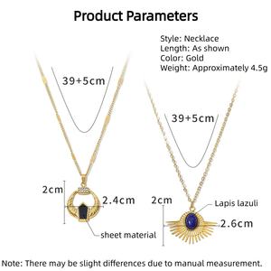 Collier pendentif en pierre naturelle bleu marine avec chaîne de verrouillage gravée vintage clavicule plaqué or 18 carats style de <span class=keywords><strong>cour</strong></span> tendance - Product Image 6