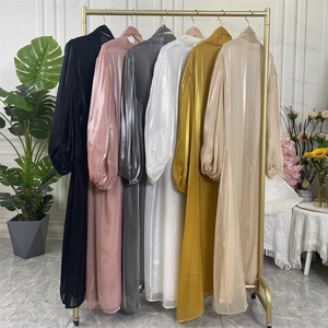 Abaya Abierta de Organza Brillante OEM ODM, Elegante Kaftán Musulmán con Mangas Abullonadas y Cinturón, Abaya Exterior Modesta para Mujer para Festivales (1941) - Product Image 3