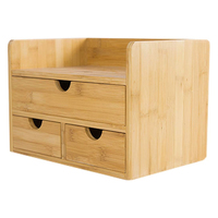 Organisateur de bureau multifonctionnel en bambou couleur naturelle, type sur pied, avec 3 tiroirs, mini rangement pour bureau et maison