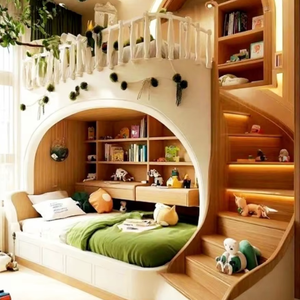 Cama litera de <span class=keywords><strong>madera</strong></span> maciza con diseño creativo para área de juegos <span class=keywords><strong>infantil</strong></span>, habitación temática de casa de campo, <span class=keywords><strong>cabaña</strong></span> de troncos, cama doble con almacenamiento - Product Image 1