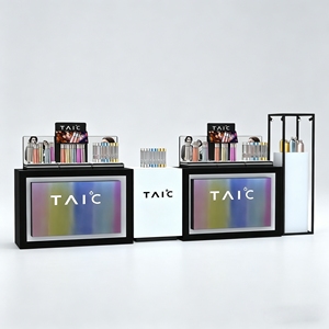 Comptoir d'exposition en métal avec projecteurs et panneau LED, conception gratuite, étui pour cosmétiques, soins de la peau, magasin de centre commercial, vitrines - Product Image 1