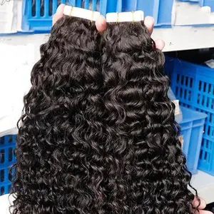 Tape in Hair Extensions 100% Human Raw Adhesive Double Siding Cambodian Remy Hair Deep Curly 40 Lots/ Bundle