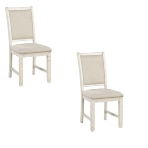 OE HOME Anji 24 Inch Side Dining Chairs Set of 2 Curved <b>Back</b> Beige Polyester <b>Cushioned</b> Seat Transitional Convertible Wood Legs - Product Image 5