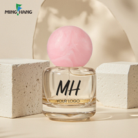 Flacon de parfum rond en verre de 30 ml, teinte rose douce, avec bouchon sphérique, pour la beauté et les parfums