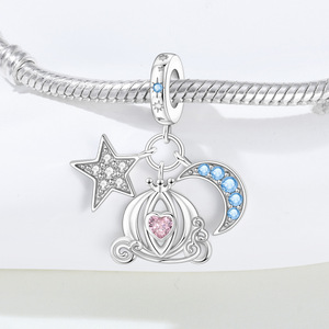 จี้รูปดาวและพระจันทร์สีขาวทองแดงรูปหัวใจพร้อมรถม้าฟักทอง ของตกแต่งเครื่องประดับสร้อยข้อมือ DIY ระดับไฮเอนด์สำหรับผู้หญิง - Product Image 2