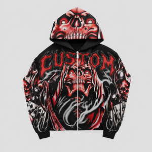 <span class=keywords><strong>Felpa</strong></span> con Cappuccio Grafica OEM in Cotone Pesante Stile Vintage Punk Rockstar con Zip per Uomo Personalizzabile - Product Image 1