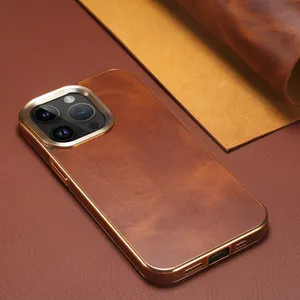 Geili Luxury Leather Case Chrome Cover For Iphone 15/15 Pro/15 Promax Fashion Leather Skin Phone Case