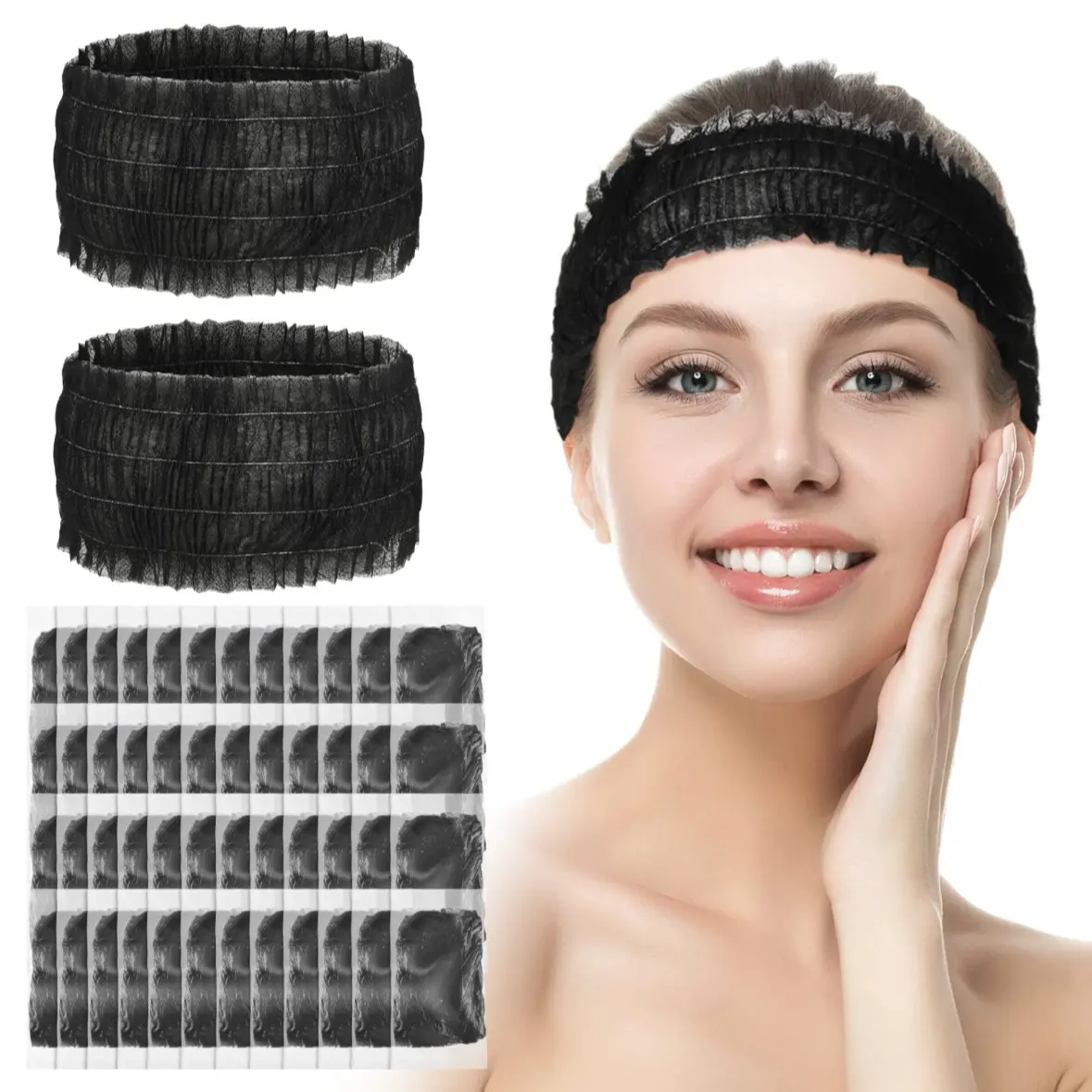 Disposable spa headband soft non-woven fabric stretch skin care hairband salon makeup sauna essentials