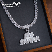 Pendentif personnalisé en moissanite plaqué or 10K/14K/18K/22K, style requin, lettres, texte, design, style rappeur, hip hop, bijoux fins