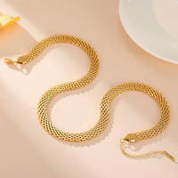 Collier en chaîne à mailles larges et plates en acier inoxydable, collier ras du cou tressé à maillons apparents