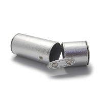 Boîte à maquillage cylindrique en PU argenté métallisé avec bouton-pression, mini étui de rangement cosmétique portable, organiseur de rouge à lèvres et de bijoux, logo personnalisé