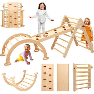 Estructura de Escalada de Madera Grande 7 en 1 Montessori, Gimnasio Interior <span class=keywords><strong>con</strong></span> Balancín, Arco, Rampa y Tobogán para Niños Pequeños - Product Image 1
