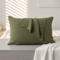 Taie d'oreiller de luxe 100 % coton naturel en mousseline, format standard, ensemble de housses de coussin de lit, couleur unie