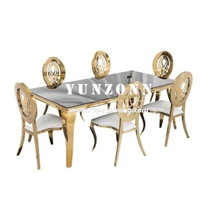 <span class=keywords><strong>Table</strong></span> à <span class=keywords><strong>manger</strong></span> moderne classique avec plateau <span class=keywords><strong>en</strong></span> <span class=keywords><strong>verre</strong></span> trempé, cadre <span class=keywords><strong>en</strong></span> acier inoxydable durable, or/argent, rectangle, meubles <span class=keywords><strong>pour</strong></span> la maison - Product Image 2