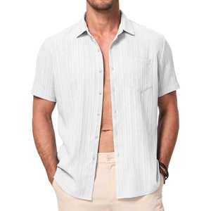 Chemise décontractée pour homme FOXA à manches courtes, chemise de plage d'été, chemise texturée avec poche - Product Image 1