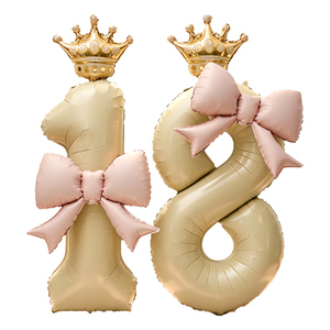 ChengNuo YiBai - Juego de Globos con Número Beige, Tema Reina de Lujo, Corona y Lazo, Globos Gigantes de Papel Metálico Crema Mate, Impresión en Grabado, para <span class=keywords><strong>Cumpleaños</strong></span> de <span class=keywords><strong>Adolescentes</strong></span> - Product Image 1