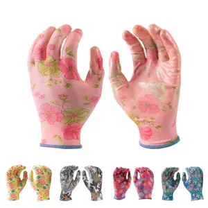 Garden Style 13G Polyester Liner Lucency Nitrile Coated Color Print Anti-slip Custom Women Work Safety Hand Gloves