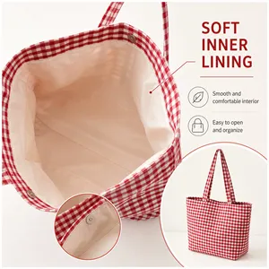 Bolsa de Mano Reutilizable a Cuadros con Logotipo Personalizado, Bolsa de Compras Diaria, Bolsa de Algodón Gingham - Product Image 6