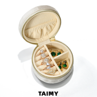 Boîte à bijoux en velours ronde avec fermeture éclair, multi-compartiments, pour la vente en gros, personnalisable avec logo, emballage cadeau