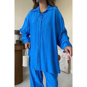 ชุดเสื้อและกางเกงทรงหลวม Saks Alice สำหรับผู้หญิง แขนยาว ผ้า Oxford ระบายอากาศได้ดี สวมใส่สบายๆ - Product Image 1