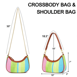 <b>Summer</b> Straw Beach Woven <b>Shoulder</b> <b>Bag</b> Zipper Waterproof Lightweight for Vacation-Stylish Design Multiple Carrying Options - Product Image 3