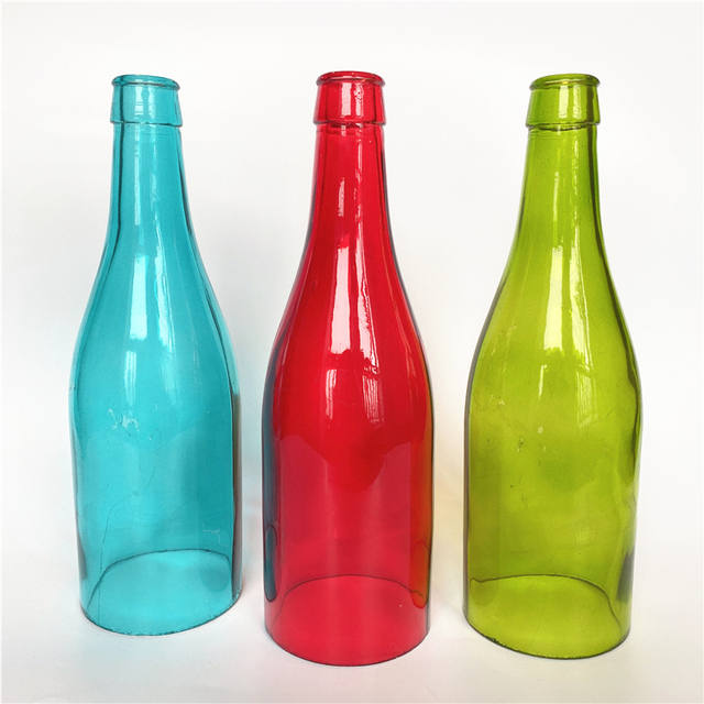 Blue Green pink Color Painting Bottomless Cut Glass Wine Bottle Bottle Lampshade for Decoration