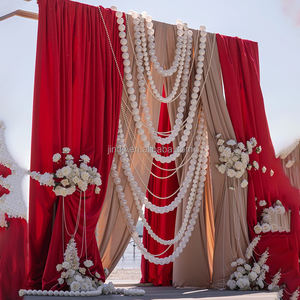 Décorations de fond de scène de mariage romantiques, guirlande de perles blanches suspendue, <span class=keywords><strong>grand</strong></span> nœud géant, rideau de perles en mousse - Product Image 3