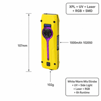 Lampe torche LED rechargeable 840lm XPL, lampe de travail avec laser UV rouge 365nm, gradation progressive RGB, clip magnétique Type-C, lampe EDC