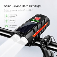 Phare de vélo LED rechargeable solaire 600LM avec klaxon, batterie externe et interrupteur à distance, éclairage avant pour VTT, vélo de route et vélo électrique