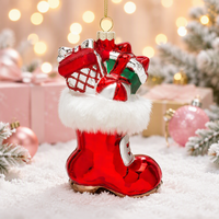 Prix de gros Décorations de sapin de Noël Rouge Blanc Botte de Père Noël Ornements de boules de Noël en verre Écologique