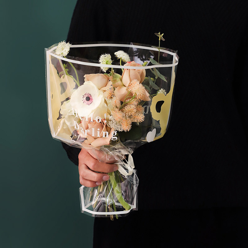 Оптовая продажа, бумажный биоразлагаемый пластиковый цветочный рукав с принтом медведя