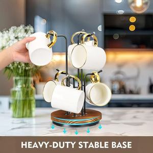 Custom wooden <b>mug</b> rack with multiple hooks, <b>tree</b>-shaped <b>mug</b> holder, wrought iron coffee cup drainer display rack - Product Image 3