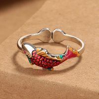 Bijoux de Style chinois cloisonné émail carpe anneau rétro Style ethnique pur fait à la main ouvert réglable anneau bonne chance attirer les bijoux