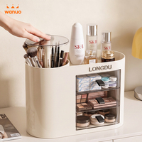 Organisateur de cosmétiques WANUO avec tiroirs, support rotatif pour pinceaux, boîte de rangement transparente, étui pour soins de la peau, anti-poussière, ABS pour coiffeuse