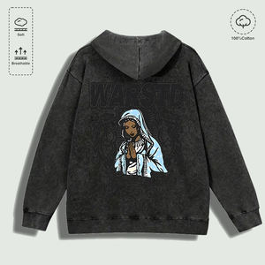 Sudadera con Capucha 100% Algodón Lavado con Estampado Gráfico de Figura Orando, Varios Colores - Product Image 3