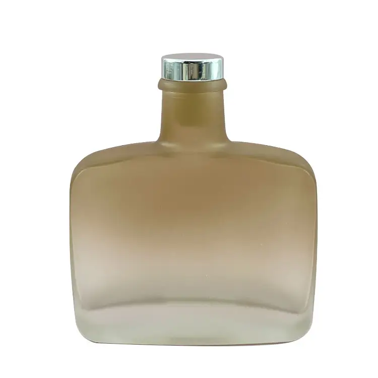 High Quality Frosted Khaki 200ml Large Capacity Flat Aroma Home Decorative Glass Reed Diffuser Bottle With Cork Lid