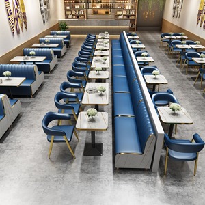 Juego de Muebles Modernos para Restaurante de Comida Rápida, Asientos Tapizados en Tela con Mesa de Piedra para Cafetería, Uso Comercial - Product Image 1