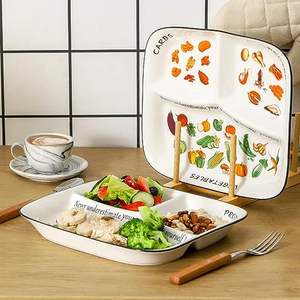 Assiettes en porcelaine de 12 pouces et 10 pouces, 2 pièces, design alimentaire, <span class=keywords><strong>assiette</strong></span> de contrôle des portions, assiettes en céramique personnalisées pour la perte de poids - Product Image 4