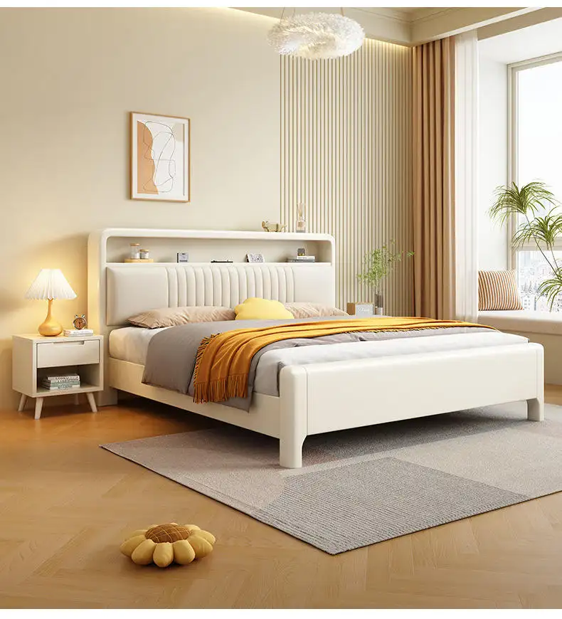 Precio al por mayor moderno nórdico de lujo blanco reina cama de madera rey boda nuevo modelo de almacenamiento cama king size